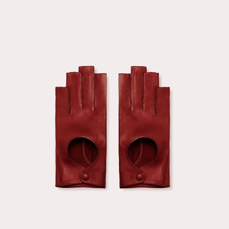 fingerless red leather gloves